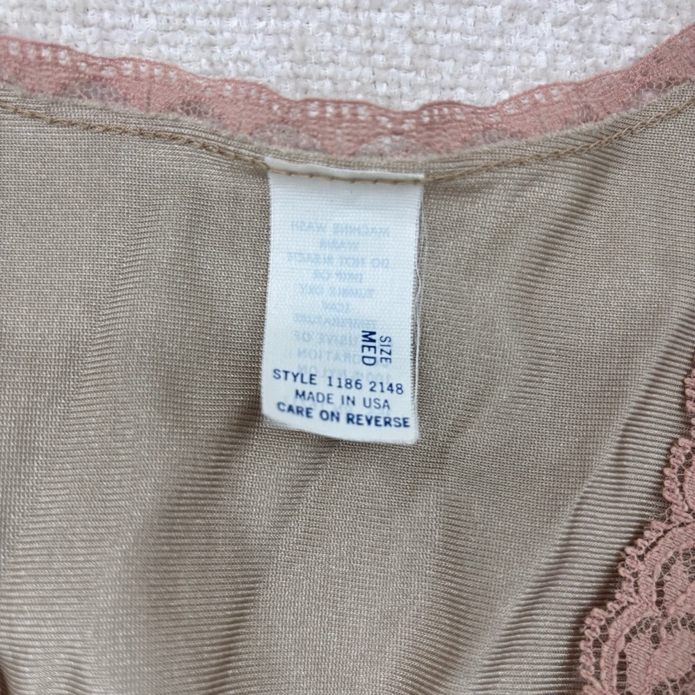 Vintage babydoll lace lingerie Bow tank top Sz Medium taupe pink pullover - Picture 5 of 7